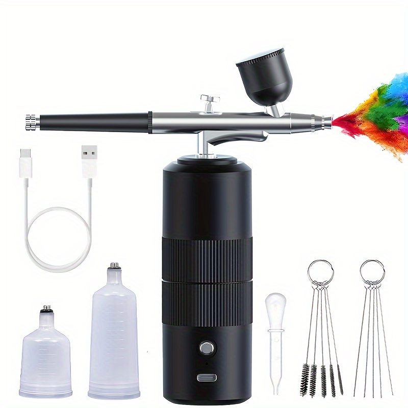 

High-pressure Airbrush Kit With Compressor - Usb Rechargeable, 0.3mm Nozzle For Nail Art, Cake Decorating, Makeup & Model Painting - Includes 3 Cup Sizes & Easy Clean Accessories