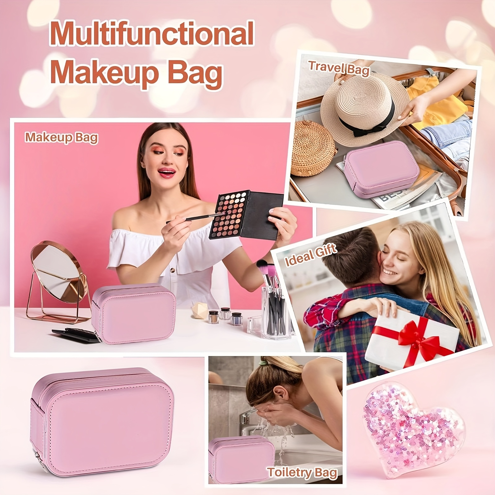 travel makeup bag led mirror cosmetic train case light - Temu