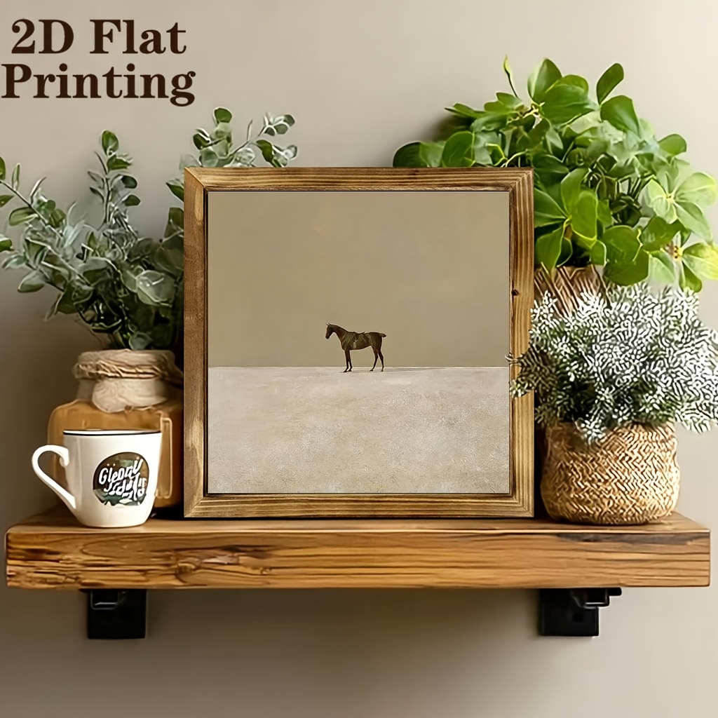 TEMU 2d Flat, 1pc Of Horse Decoration Picture Frame, Decor, Soothing Scenery, Wooden Frame Wall Art - Suitable For Home, Kitchen, Living Room, Desk,