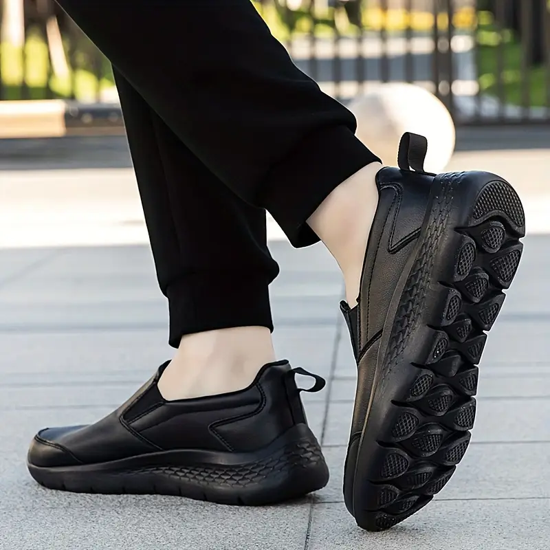 mens slip on sneakers casual sport loafers with solid color non slip comfort shock absorption waterproof oil resistant round toe pu upper fall lightweight athletic shoes without details 1