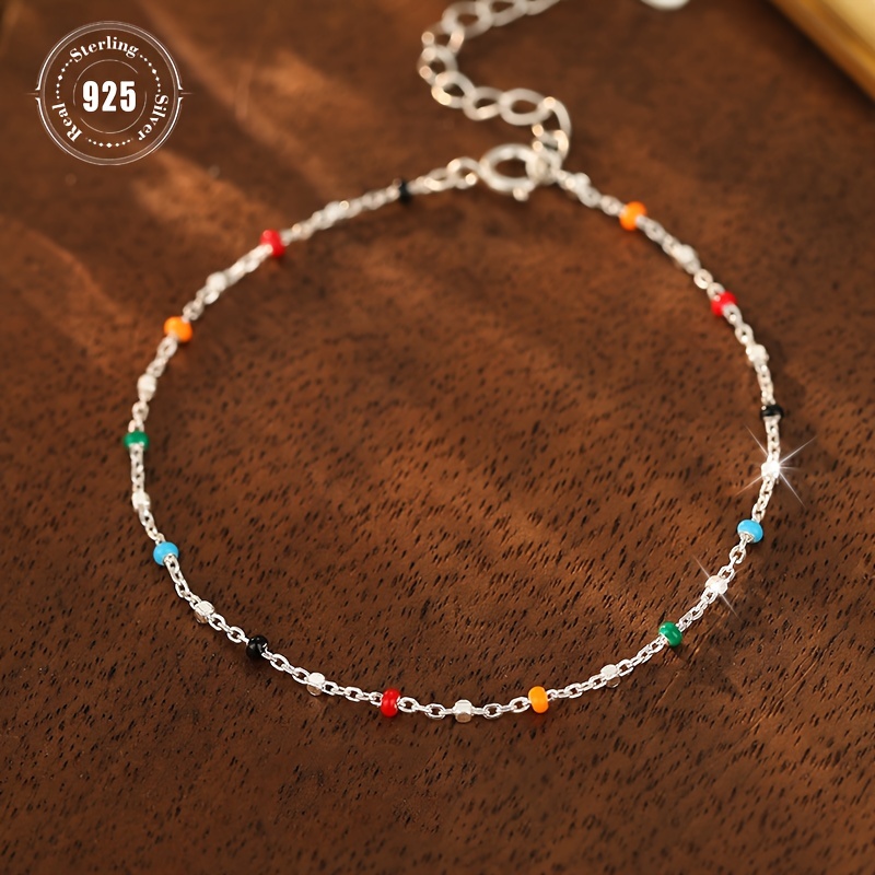 

Bijou Mignon 1pc Argent Sterling 925 Rainbow Perle Bracelet, Cadeau d'Été, Pas de Plaqué, Zirconia Synthétique Chaîne Délicate