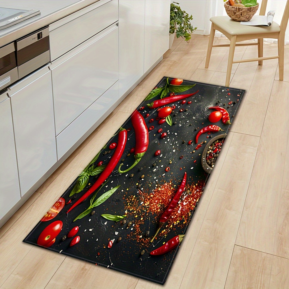 1pc Chili Tomato Welcome Mat Kitchen Absorbent Long Strip Mat Home Bathroom Toilet Anti-slip Foot Pad Bedroom Sofa Carpet