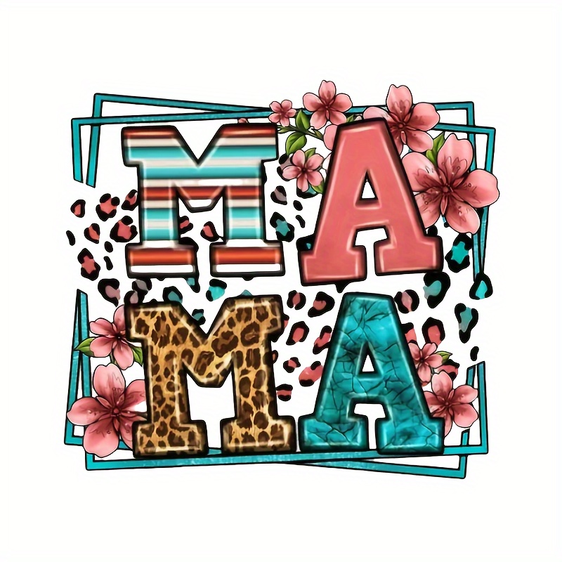 

mama" Floral Transfer Sticker T-shirt - Black, Pvc Material, New Arrival In Men's Novelty Accessories