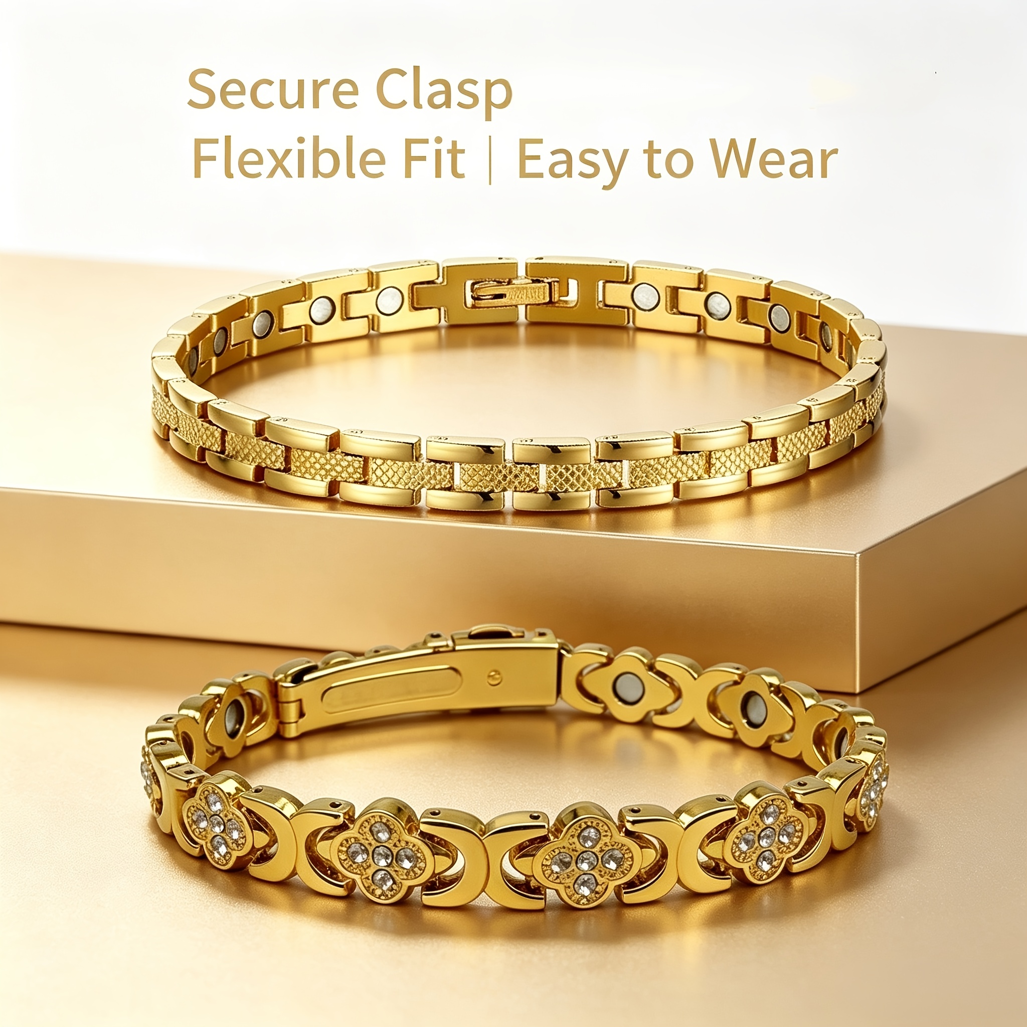 Set of 2 Magnetic Bracelets with Cubic Zirconia Stones