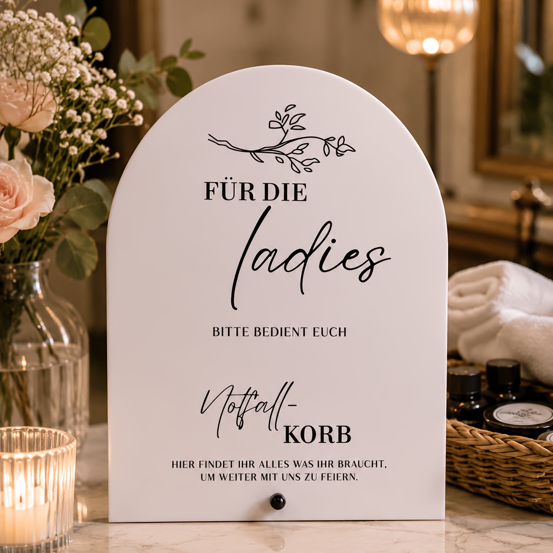 German Wedding Emergency Kit Sign - Elegant Wedding And Reception Decor With "notfall-korb" - Acrylic Table Display - Wedding, Birthday, Anniversary Halloween Christmas Decoration