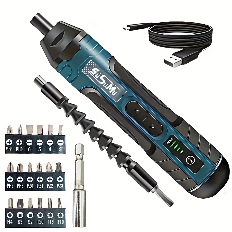TEMU Electric Screwdriver Set, Wireless Screwdriver, Of Electric Rechargeable Screwdriver, With Front Led, Lithium Battery