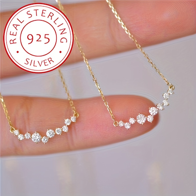 

925 Sterling Silver Minimalist Design Zircon Pendant Necklace Clavicle Chain For Women