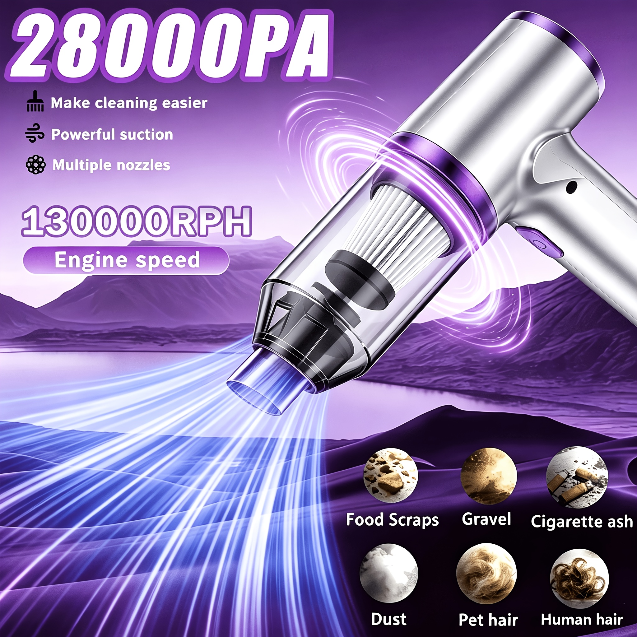 TEMU Aspiradora y Soplador para Coche | Aspiradora de Coche de Potencia 28000PA Soplado y Succión Inalámbrica Portátil Recargable para Detallado