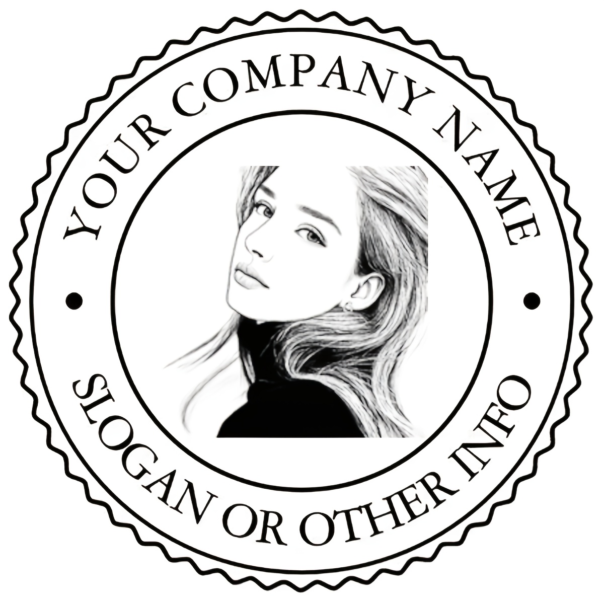 Custom Black Photo Stamp - Hand-drawn Design With Personalized Image & Text, Durable Abs Material, Circular Shape For Weddings, Anniversaries, Business Logos & More