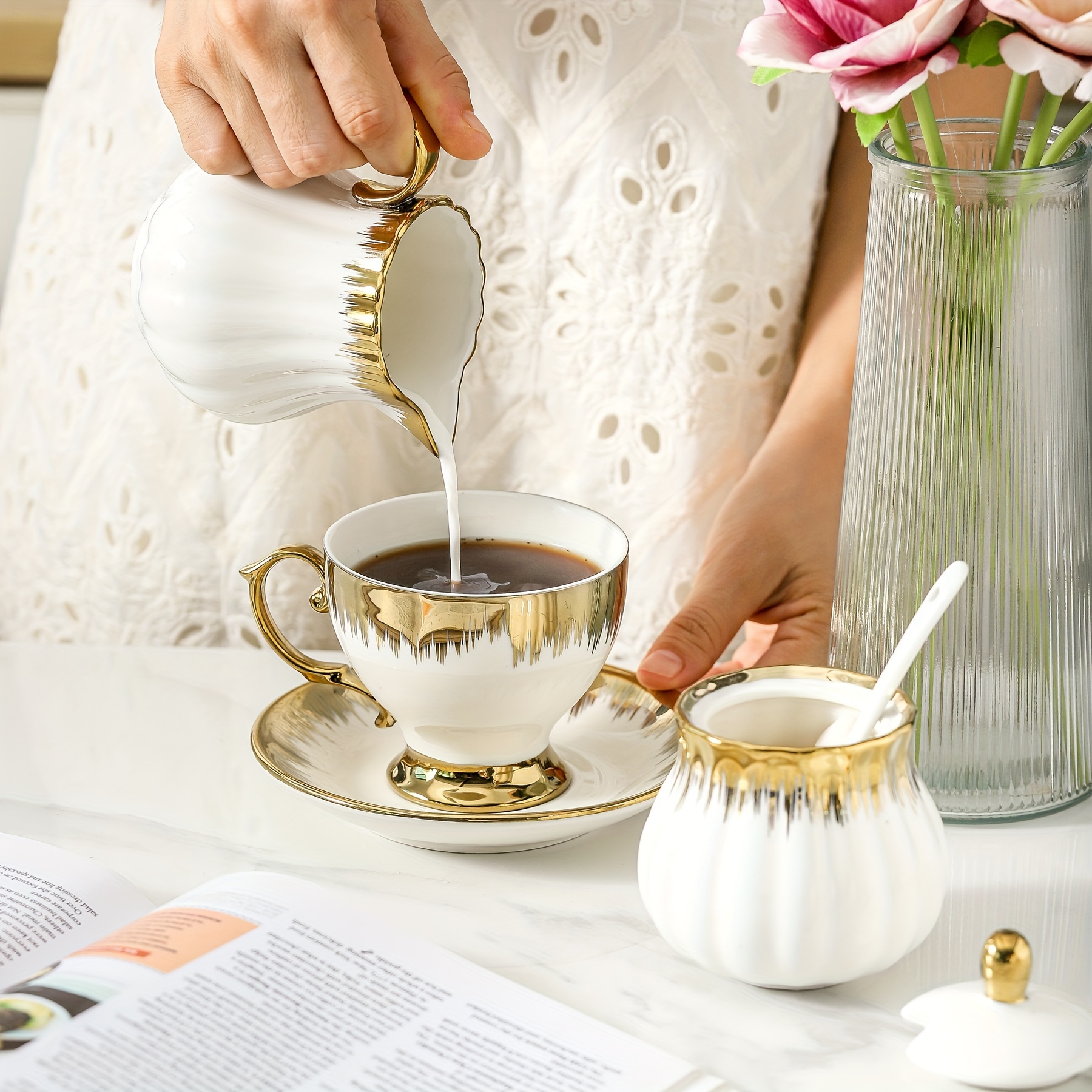 elegant ceramic coffee sugar set Temu New Zealand