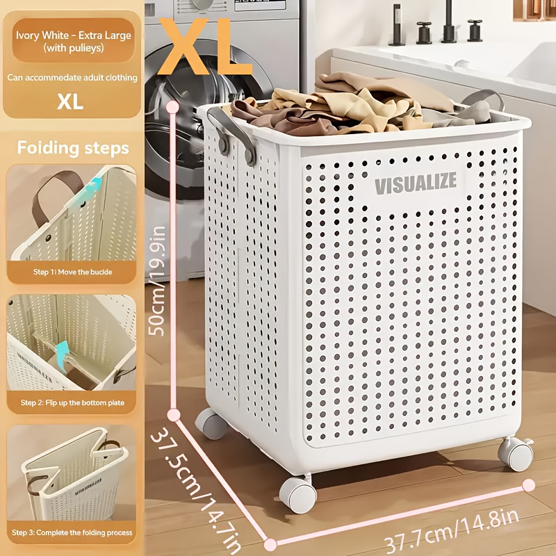 TEMU Laundry Items Storage Laundry Basket - Laundry Supplies Storage Pp Material Rolling Laundry Cart, Foldable With Wheels, Dirty Laundry Basket -