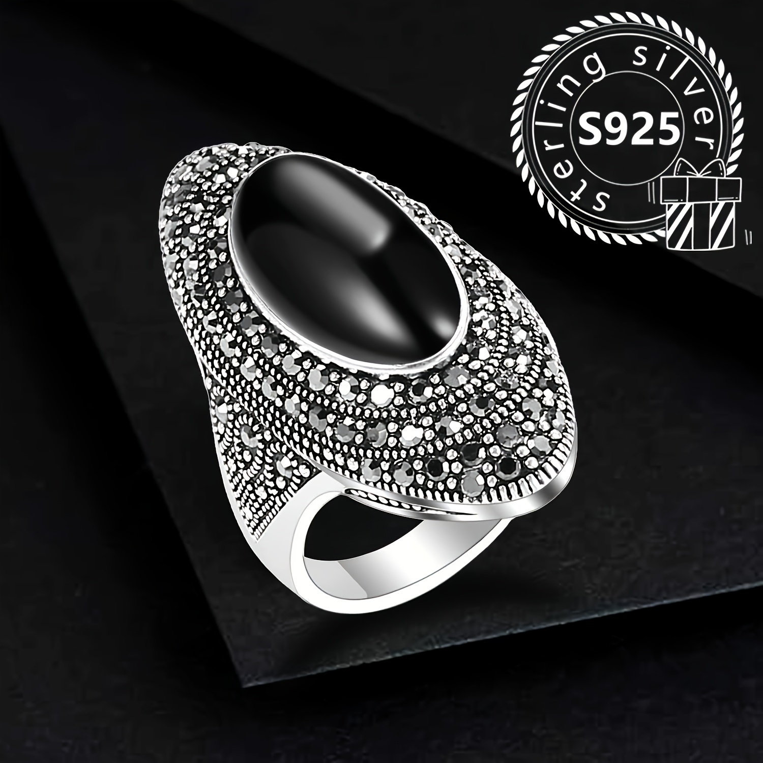 Vintage Inspired 925 Silver Ring with Agate Stone