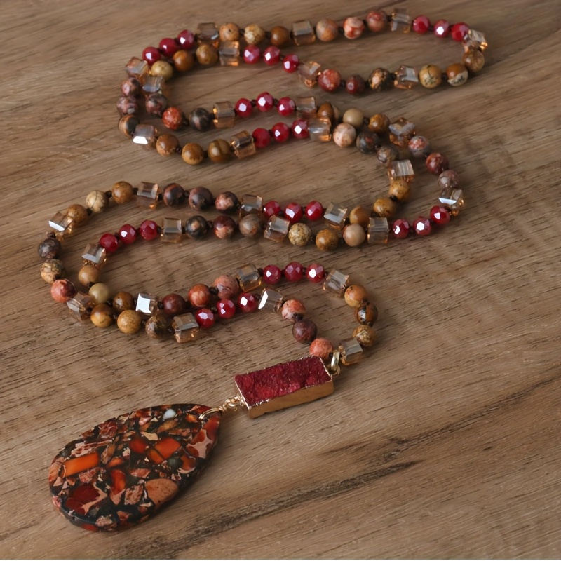 TEMU Boho Chic Natural Stone Pendant Necklace With Unique Shapes - Perfect Gift For Women, Wear, Random Shape, Links, Semi Precious