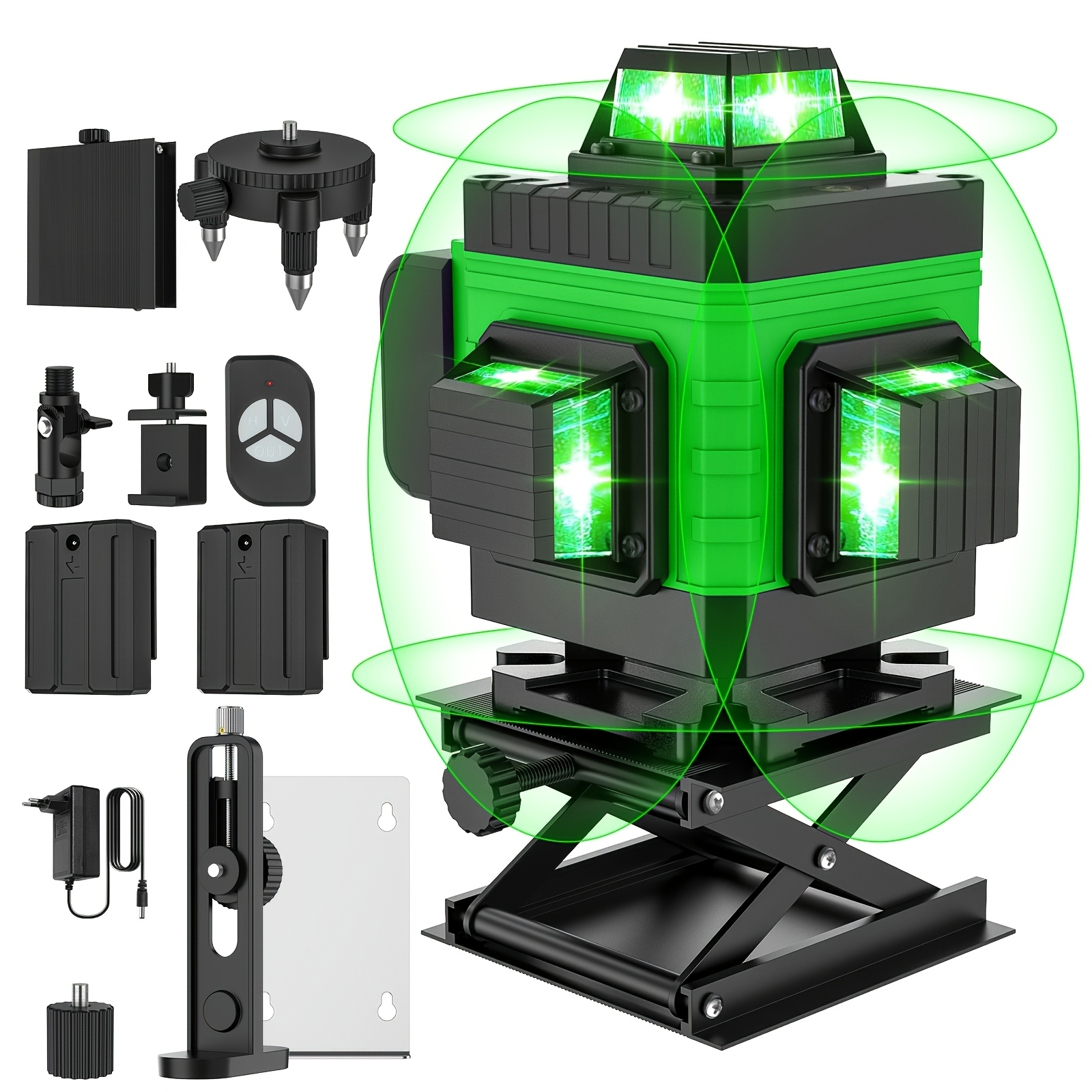 Image of Level With 3 .4d , 16 Green Laser Lines, 360° Rotating Base, 1 Battery, Remote Control, And