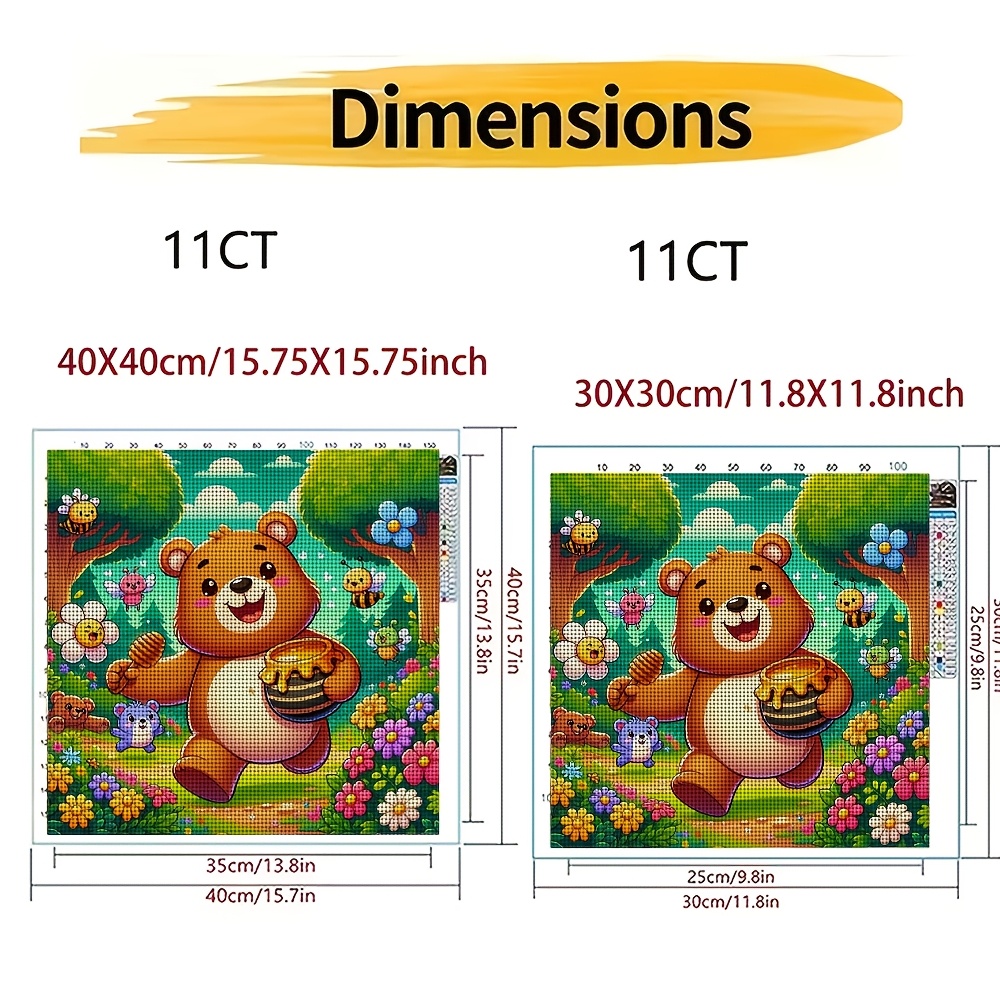 DIY Cross-Stitch Printed Kit "Big Bear Carrying a Honey Pot"