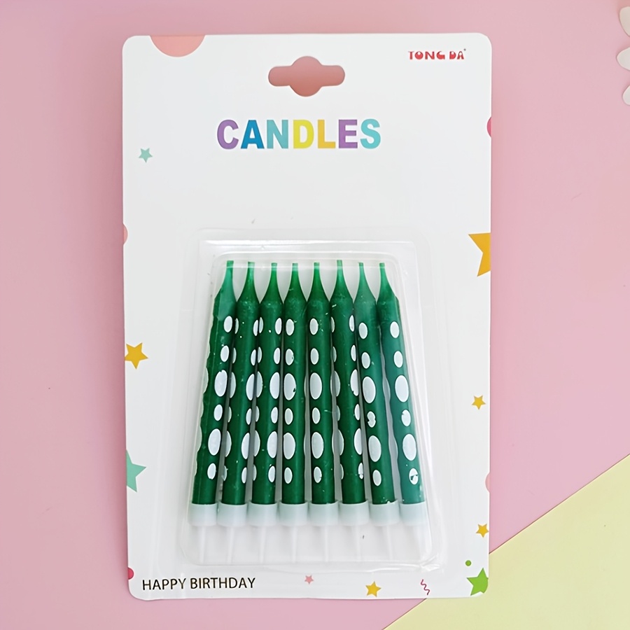 Creative Set Of 8 Green Polka Dot Candles For Birthdays, Parties, And Indoor Cake Celebrations, Featuring Dotted And Twisted Designs For Baking Decoration