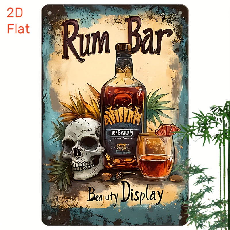 Image of 2d Flat - 1pc 2d Flat Vintage Rum Bar Metal Sign | Designed For Wall Decoration With Pre-drilled Holes For , Ideal For Home, Office, Bar, Kitchen, Restaurant, Garage, , 20*30cm/8*12inches