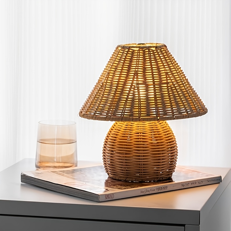 Bohemian Style Rattan Woven Table Lamp, Artistic Decorative Ornament