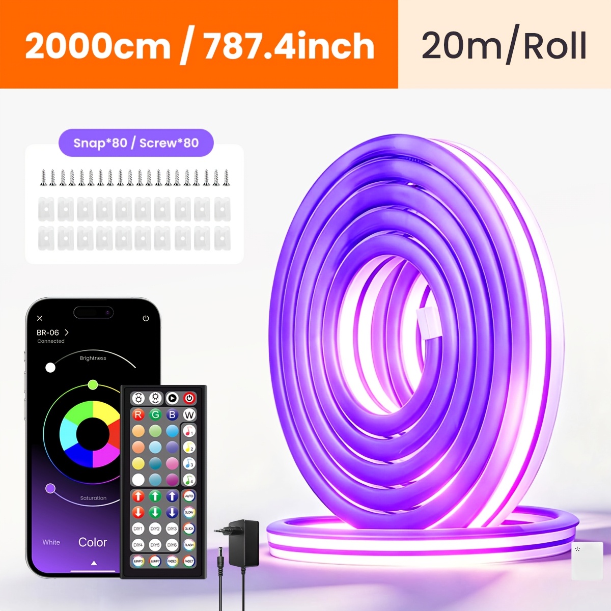Image of Ip67 Smart Led Strip Neon Light, App & Remote Control, Music Sync, Timing Function, Color , Multiple Lengths (5m/10m/15m/20m/30m/40m) For Bedroom, Party, Decor