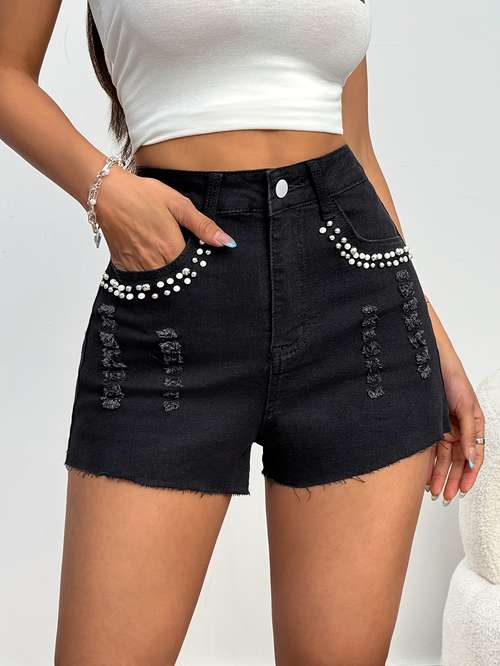 Short Noir à Paillettes Pour Femme - Taille Haute Avec Strass | Pour Soirée, Club, Fête