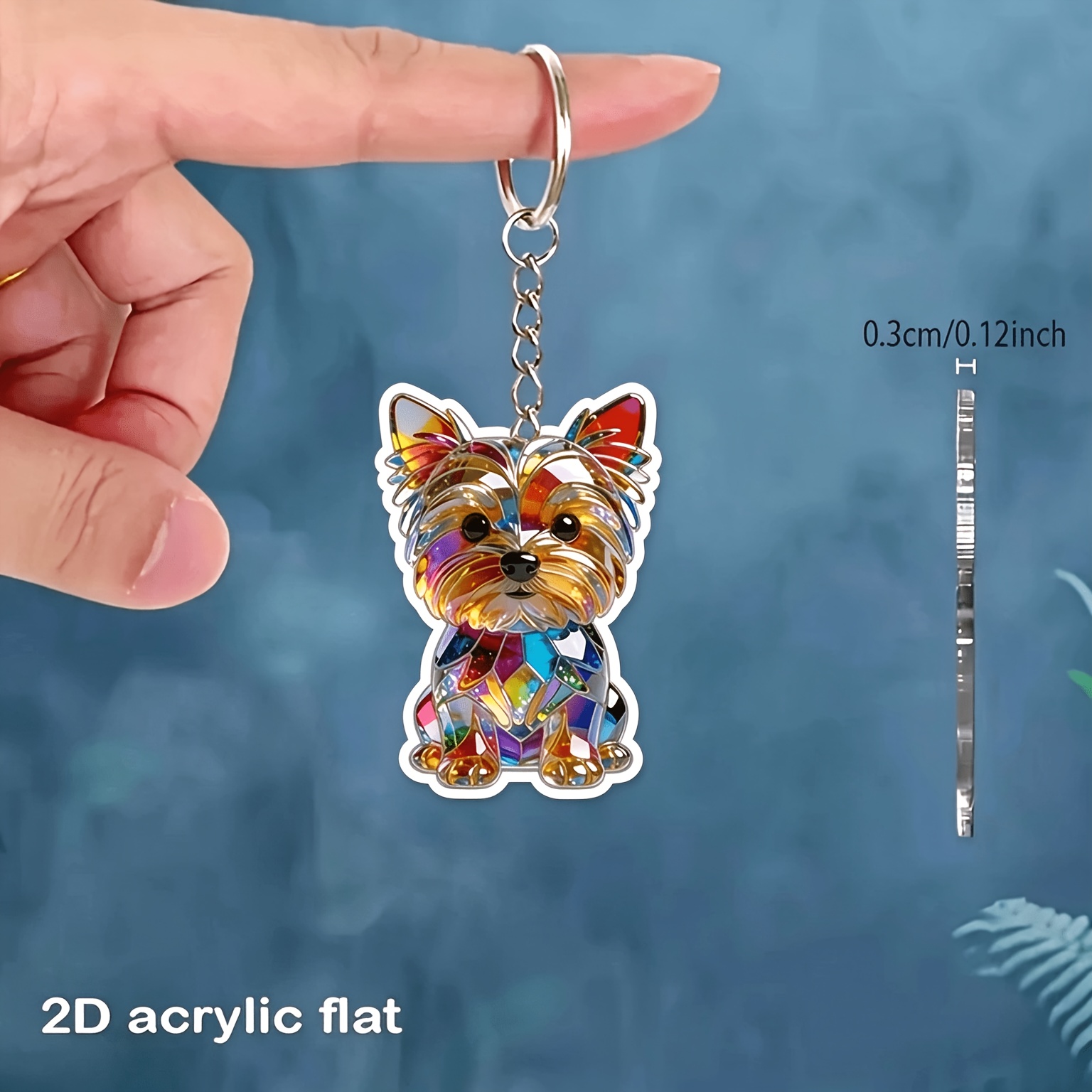 TEMU Porte-clés 2D plat, 1 pièce, motif de Yorkshire Terrier 2D en acrylique, idéal pour la décoration de sac à dos et de clés de voiture, décoration