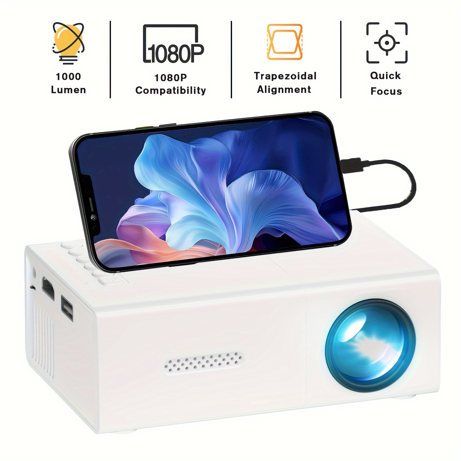 

Hd Portable Home Projector, Outdoor Projector, Compatible With Hd 1080p 4k, Compatible With Mobile Phones, Suitable For Gifts