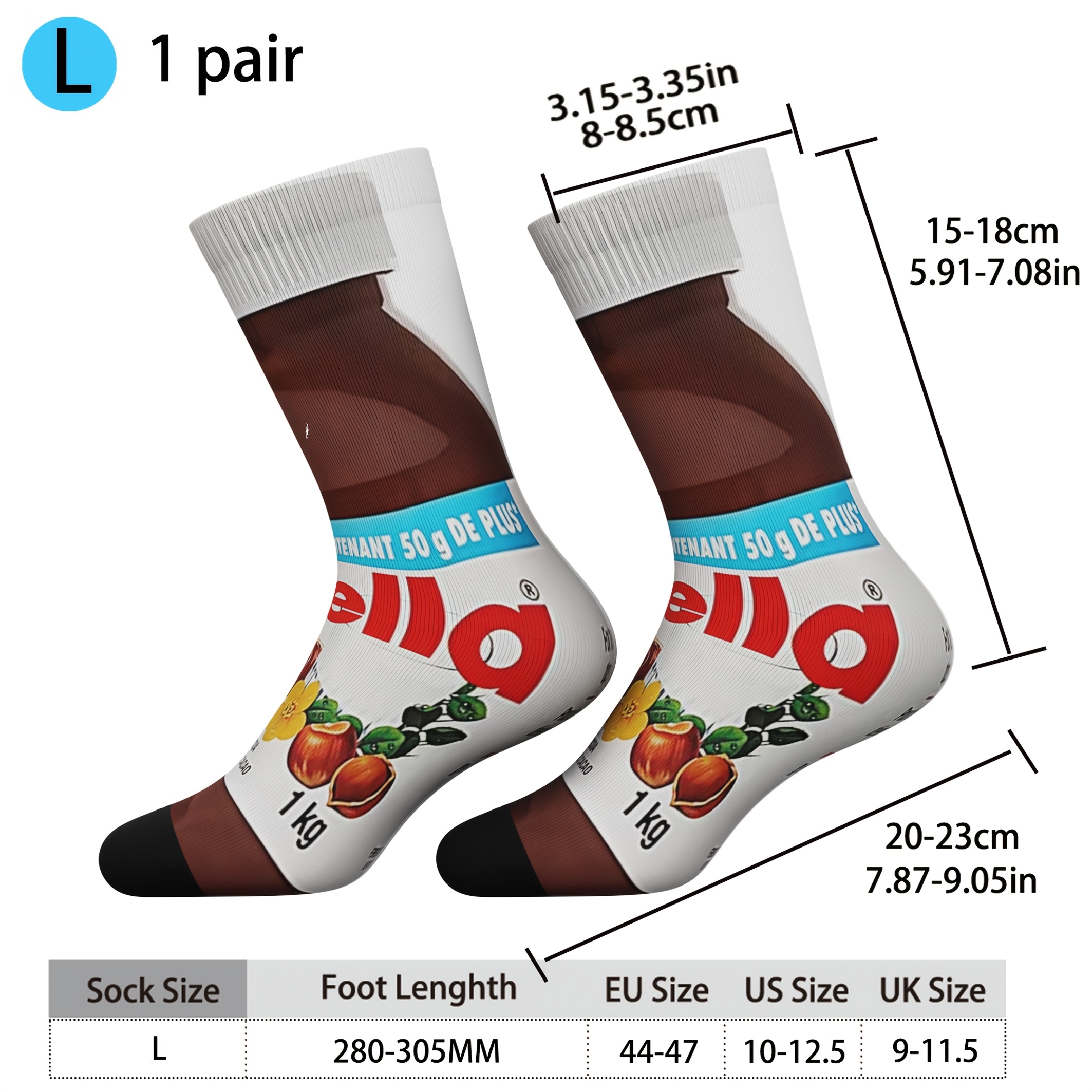 1 Pair Of Men's Long Tube Socks - Chocolate Spread Pattern, Hip-hop Harajuku Style, Trendy Socks, Hand Wash Or Machine Washable - Ideal For Christmas Gifts And Casual Wear, In Sizes S, M, L