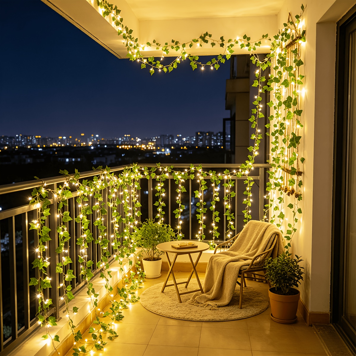 TEMU 1pc, Solar Outdoor Ivy String Lights, 8 , 177 Led Fairy Curtain Lights, Artificial Green Wreath, Hanging Leaf Vines, Window Decor, Perfect For