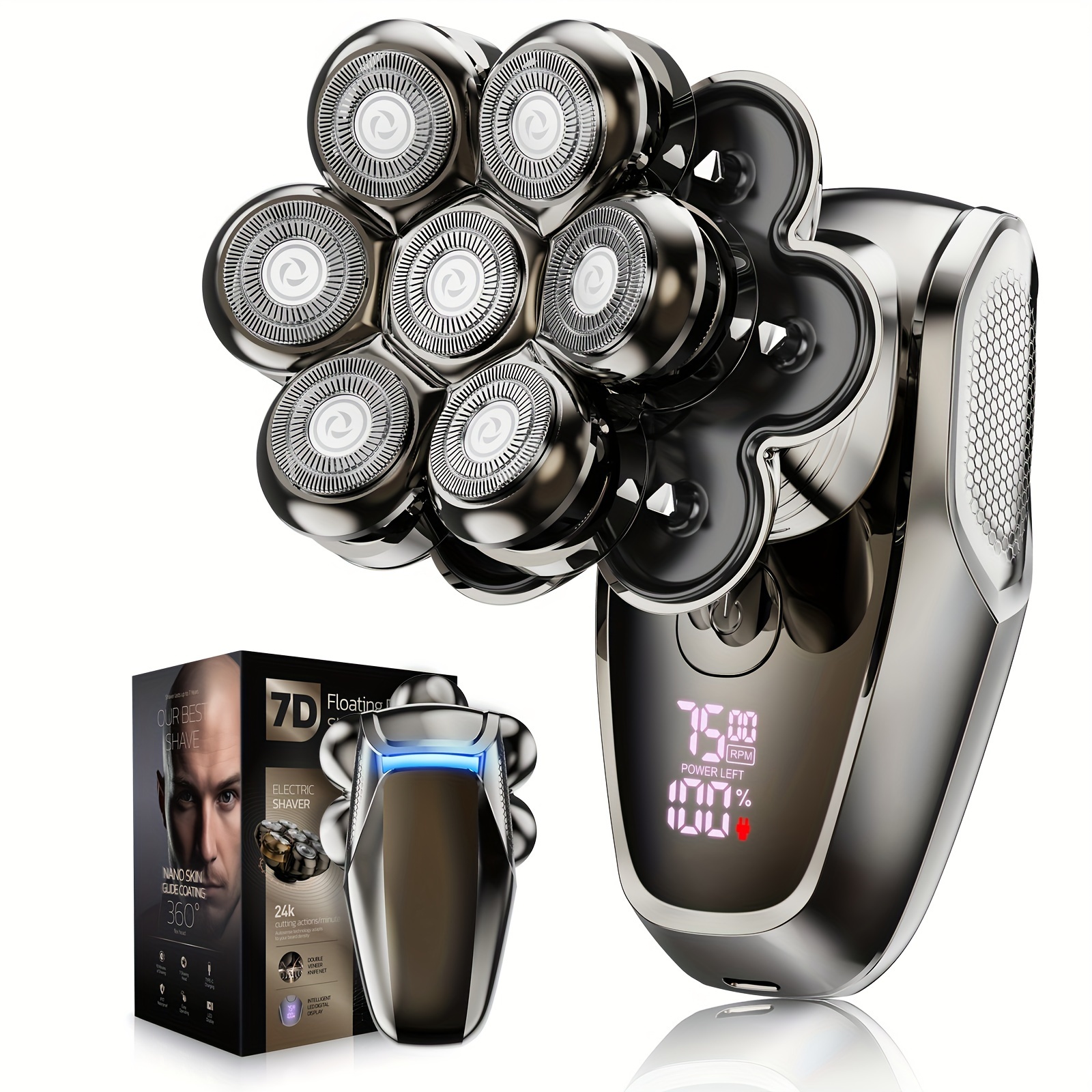 

7d Bald Shaver, Remove The Shaver Led Display Men'/wet Bald Shaver, Men's Shaver With Type-c Charge