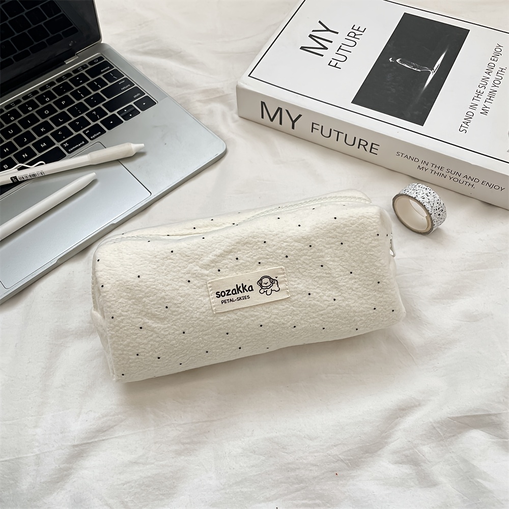 TEMU Large Capacity Polka Dot Pencil Case Suitable For, Travel & Office - Portable Toiletry & Makeup Bag With Polka Dot, Compact Storage For