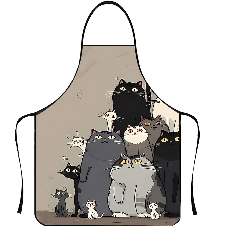 TEMU 1pc Whisker Cat Pattern Polyester Apron - Sleeveless, Durable Woven Design, 150g/mÂ², Perfect For Kitchen, Cleaning & Cat Lovers