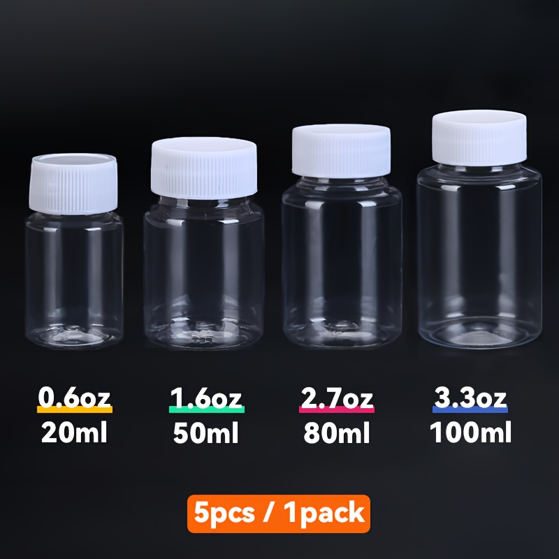 

5-pack Transparent Plastic Bottles With , Essential Oil & Perfume Travel Sample Containers, Portable Unscented Liquid Dispensing Bottles, 0.60oz/1.60oz/2.70oz/3.30oz