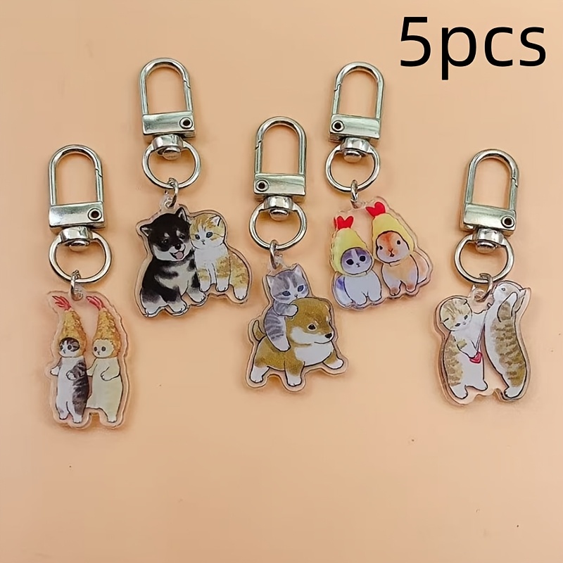 

5pcs Acrylic Pet Keychain Pendant With Lobster Clasp, Cat And Dog Pendant, Cartoon Animal Themed Keychain, Suitable For Women, Birthday Gift