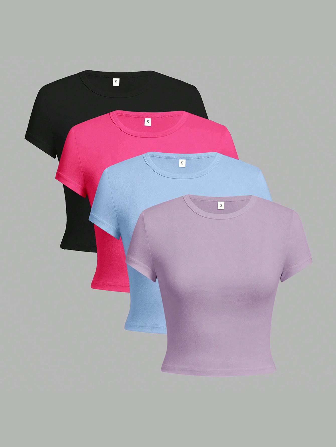 Women's Fashion Short T-Shirt Casual Slim Fit 4pcs Set