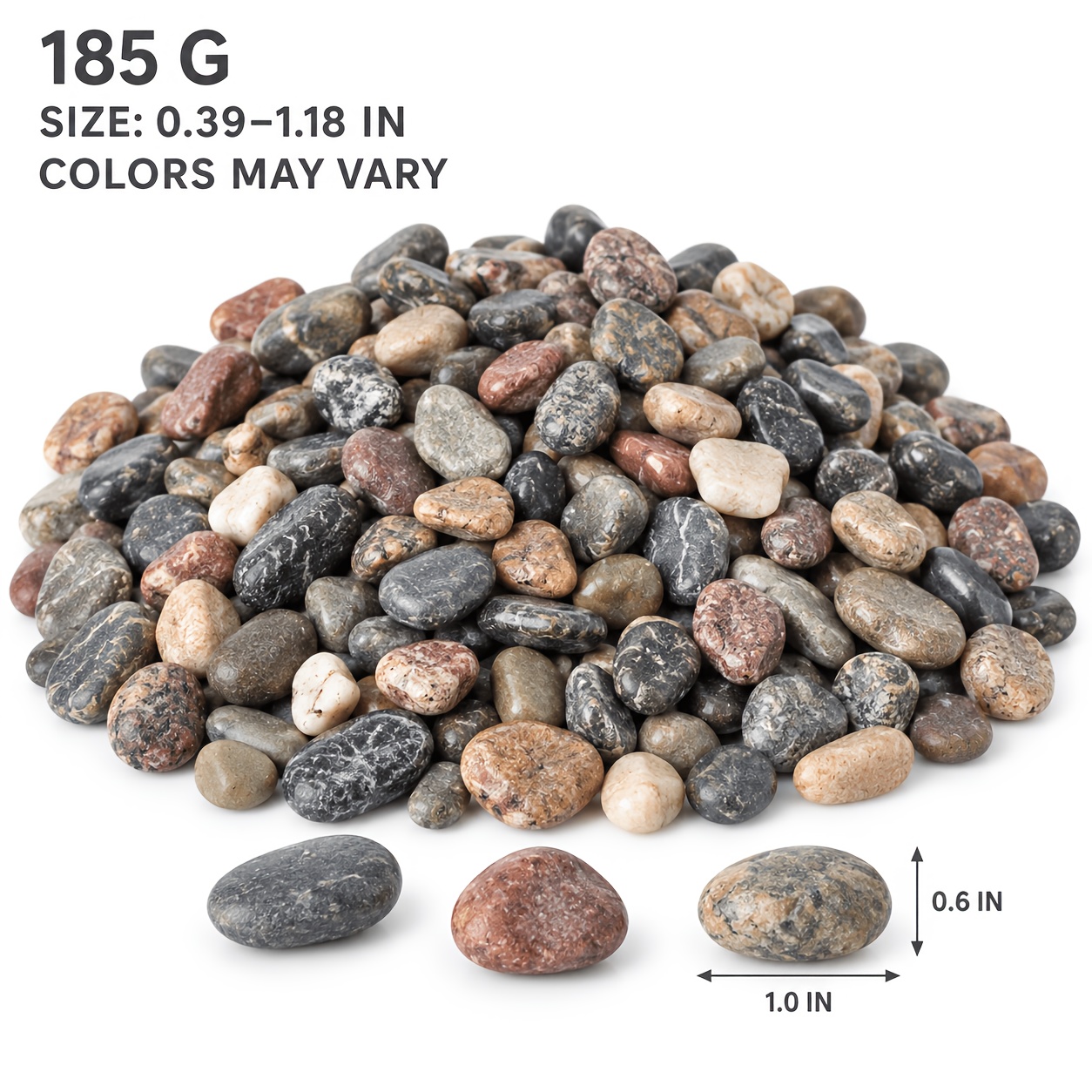 TEMU 185g Assorted Natural Pebbles, 1-3cm Smooth Decorative Stones, Suitable For Fish Tank Scenery, Vase Filling, Flower Pot Surface, Handcraft , And