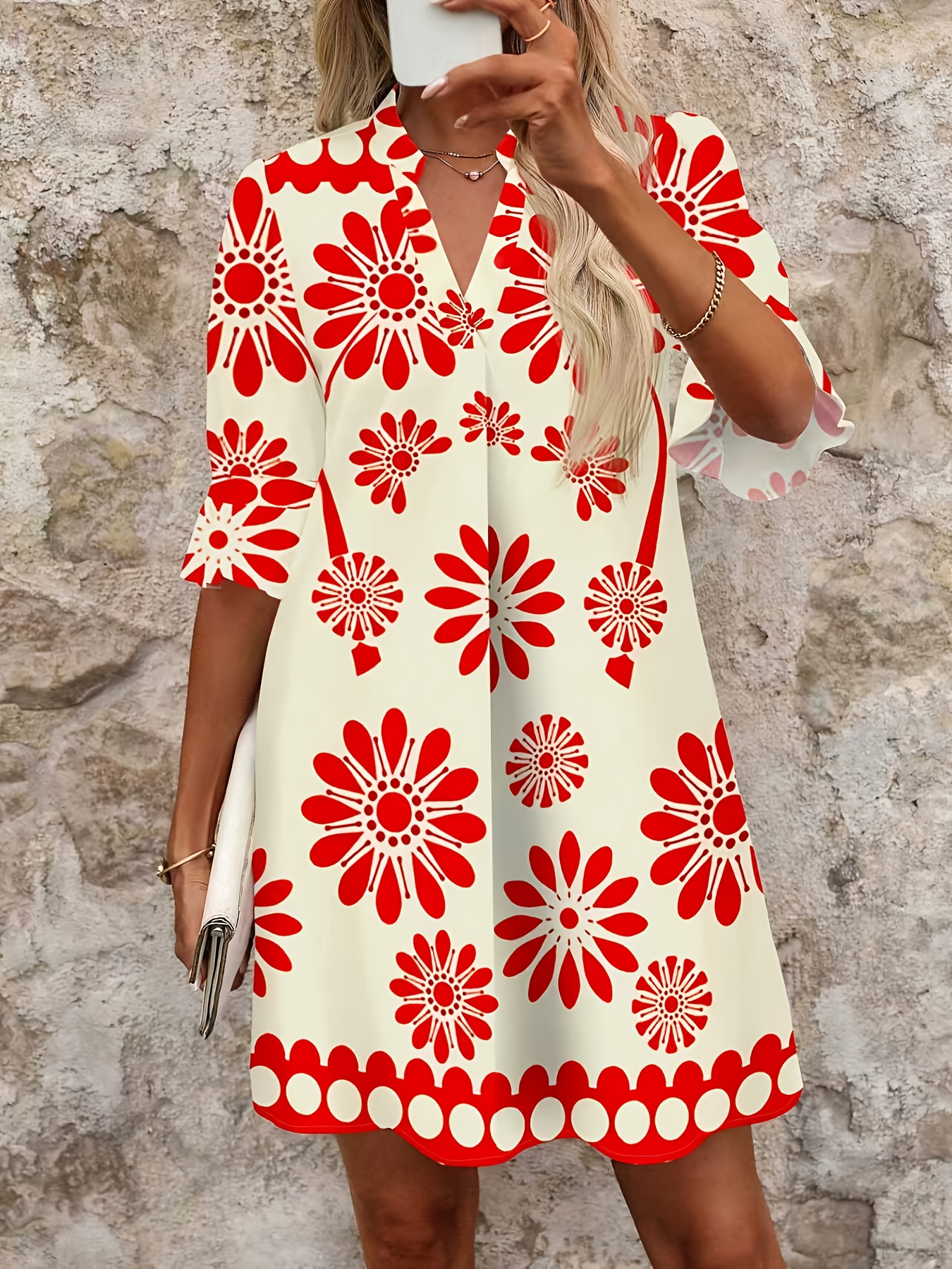 Elegant Women's Short Casual Dress, Spring Summer Autumn Bohemian Style  Fashion Vacation Versatile