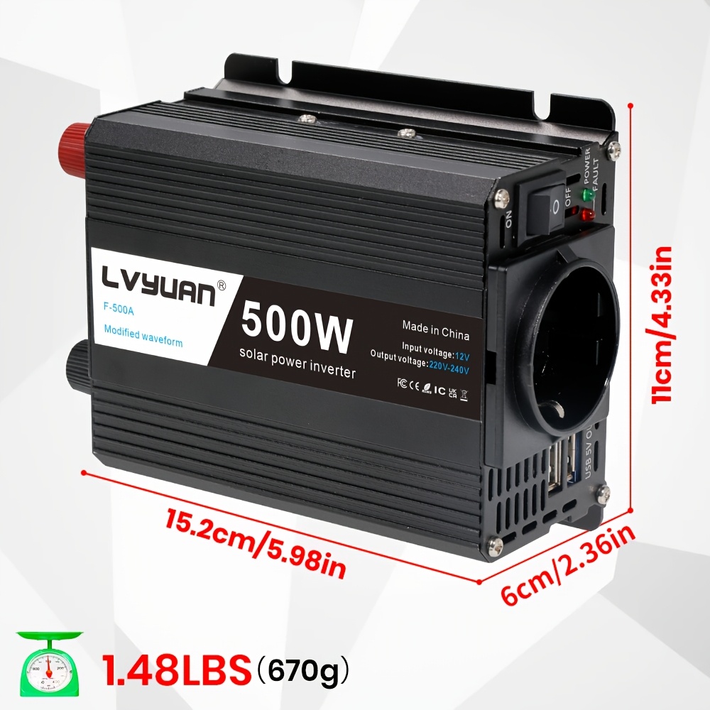 Image of Lvyuan 500w Car Power Inverter, 12v To Ac 230v Car Power Converter With 1 Socket And Dual Usb Ports For Small Devices (smartphones, Laptops, Tablets, Etc.), Car Outdoor Camping, Black, Without Battery