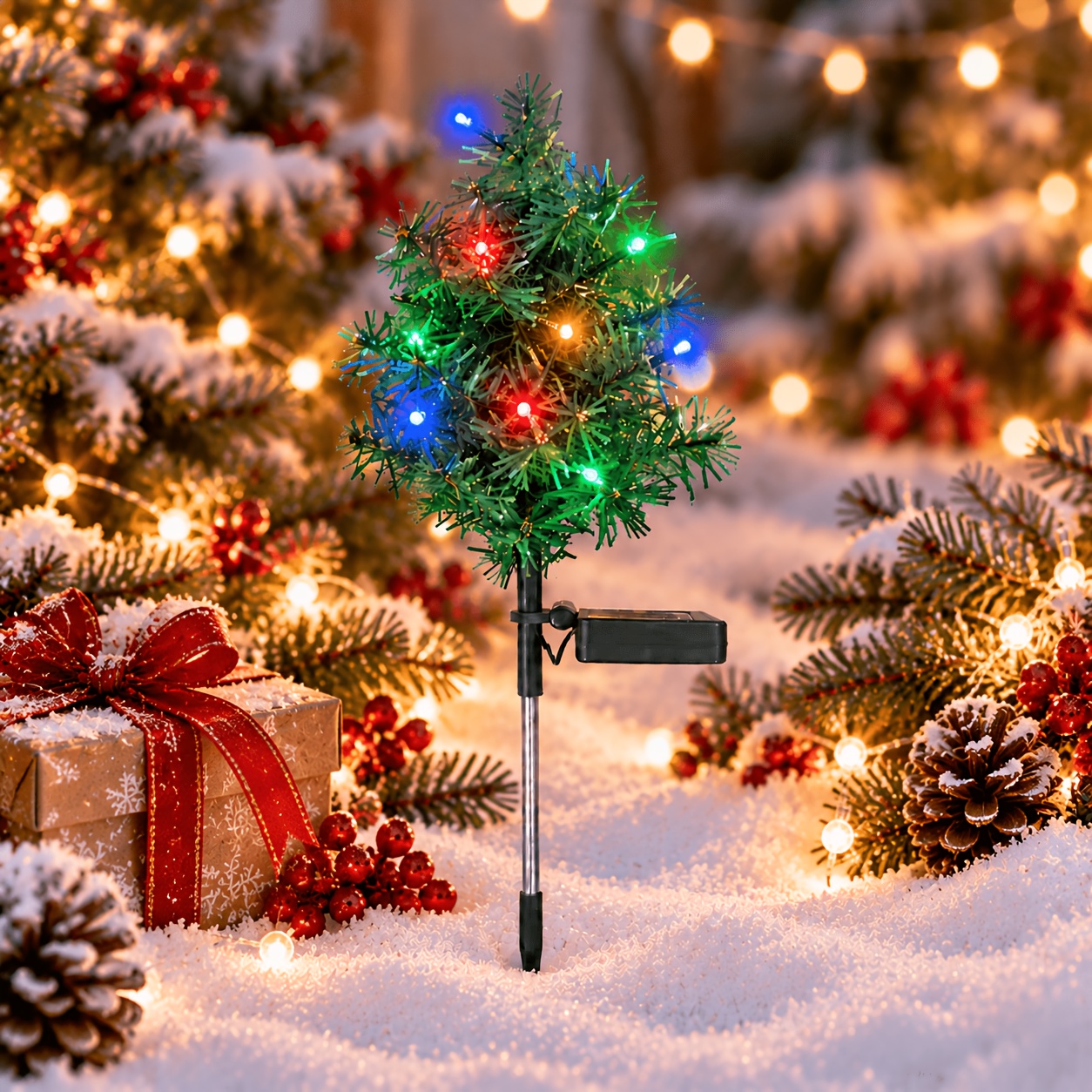 Image of 1/2 Solar-powered Christmas Tree Lawn Lights, Perfect For Decorating Christmas , Courtyards, Front Doors, And Cemetery Lawns As An Christmas Decoration And Gift