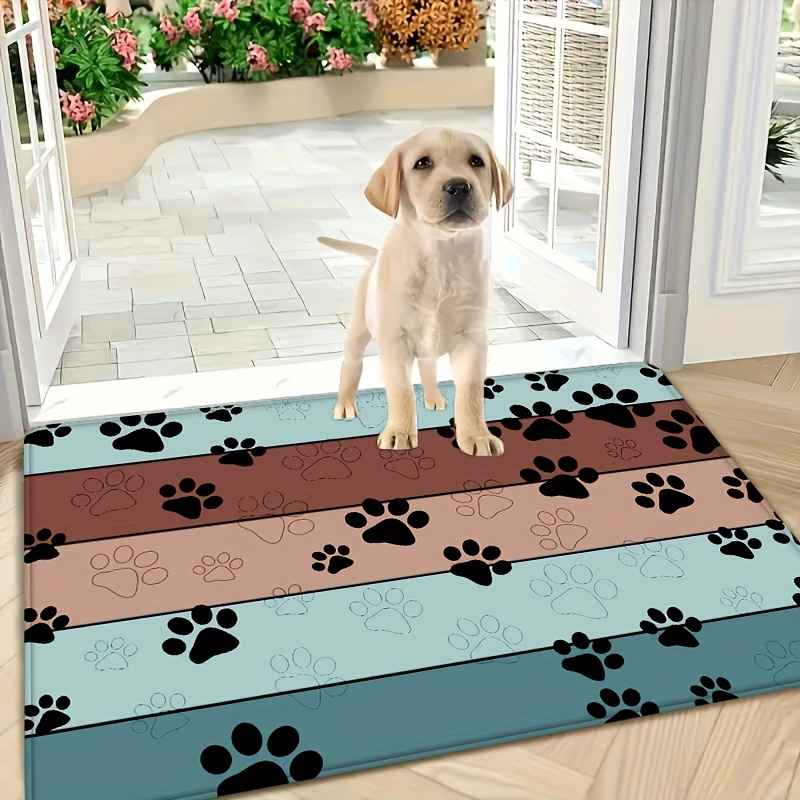 Image of 1pc, Dog Paw Print Pattern Door Mat Soft Pet Mat, Soft Absorbent Quick-dry Washable, Dog House Decoration, Suitable For Entrance Bathroom Dining Room Living Room Office