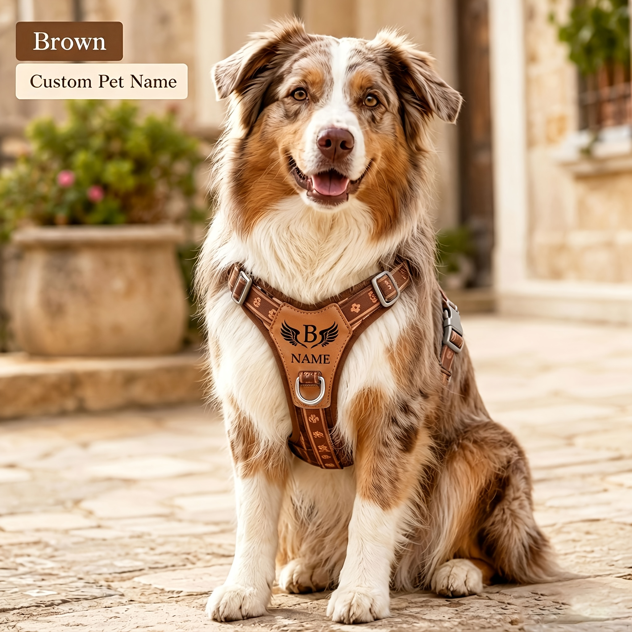 TEMU Customizable Name/text Dog Harness Vest - With Your Pet' Name, No-pull Anti-escape Breathable Harness Suitable For Small To Large Dogs, Wing