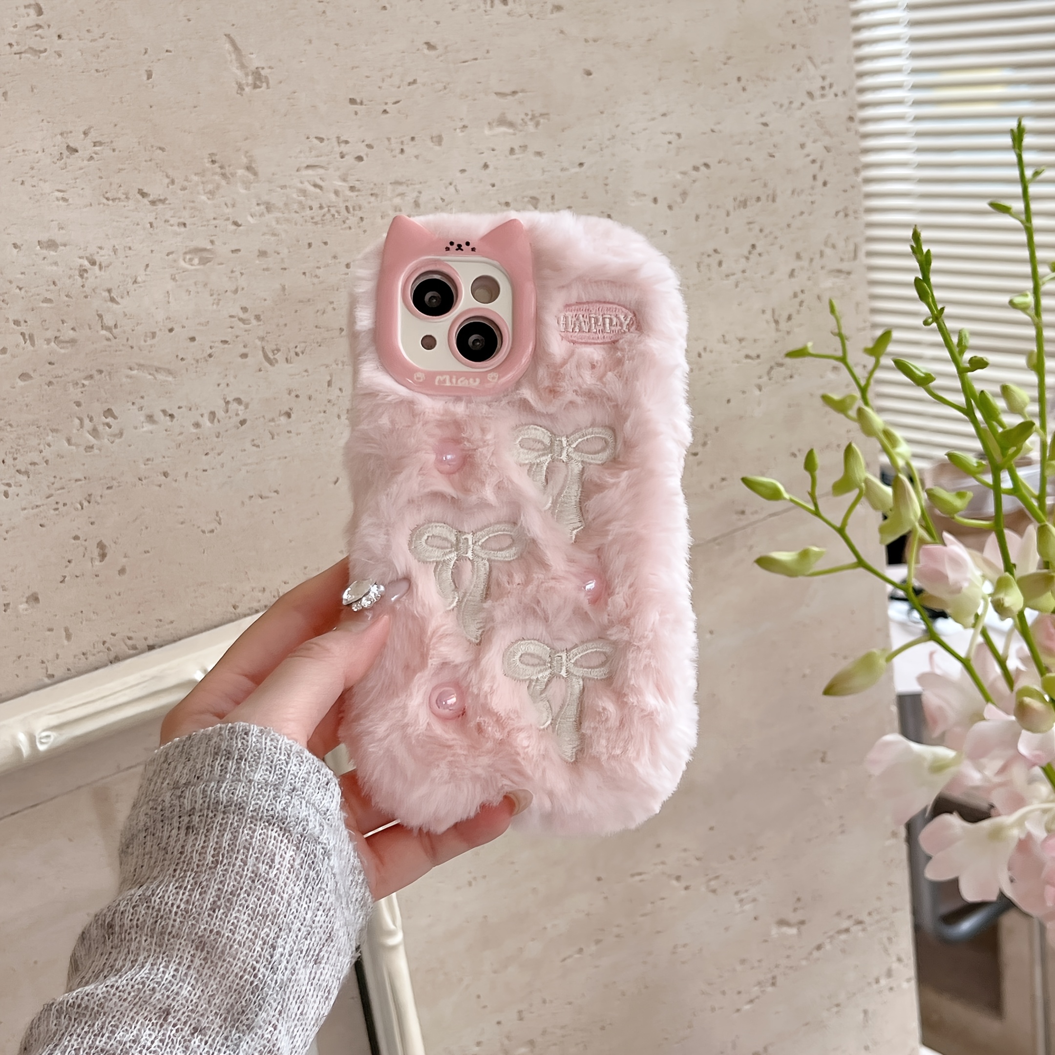 Funda para Teléfono - Funda para Teléfono con Lazo de Cinta de Perlas Esponjosas Adecuada para iPhone 11 12 13 17 Pro…: retailer-supplied image
