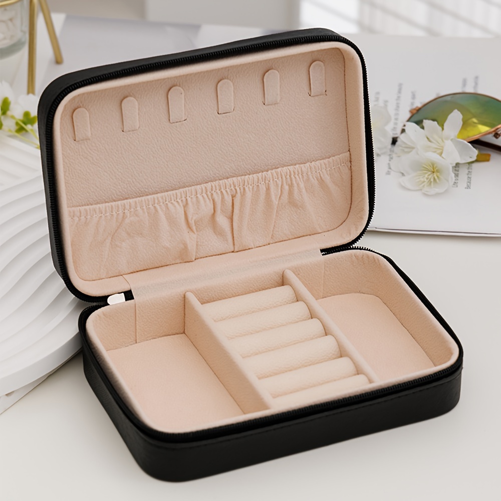 TEMU Large Capacity Leather Jewelry Organizer Box With Key Lock - For Earrings, Rings, Necklaces & Accessories