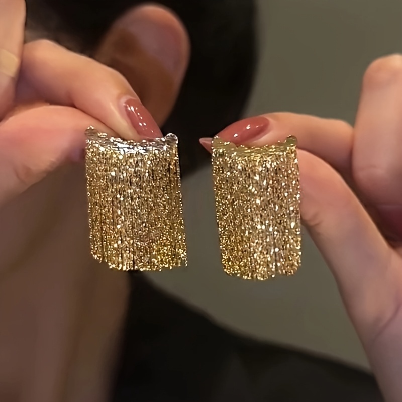 TEMU 1 Pair Temperament Wide Earrings Light Luxury Niche Design Premium Chain Stud Earrings Exquisite Ear Jewelry Fashion Commute