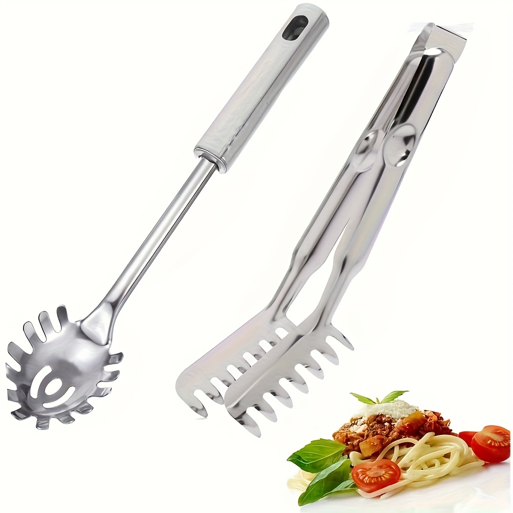 2pcs Spaghetti Set, Stainless Steel Pasta Server & Tongs, Heat Resistant, 12 Inch