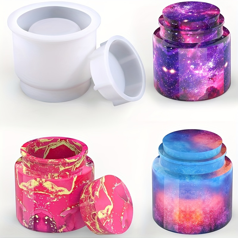 

1 Set Resin Mold Silicone Jar Set With Lids, Diy Jewelry Storage Box, Candy Container, Candle Holder, Home Crafts, Colorful Galaxy And Marble Effect Design