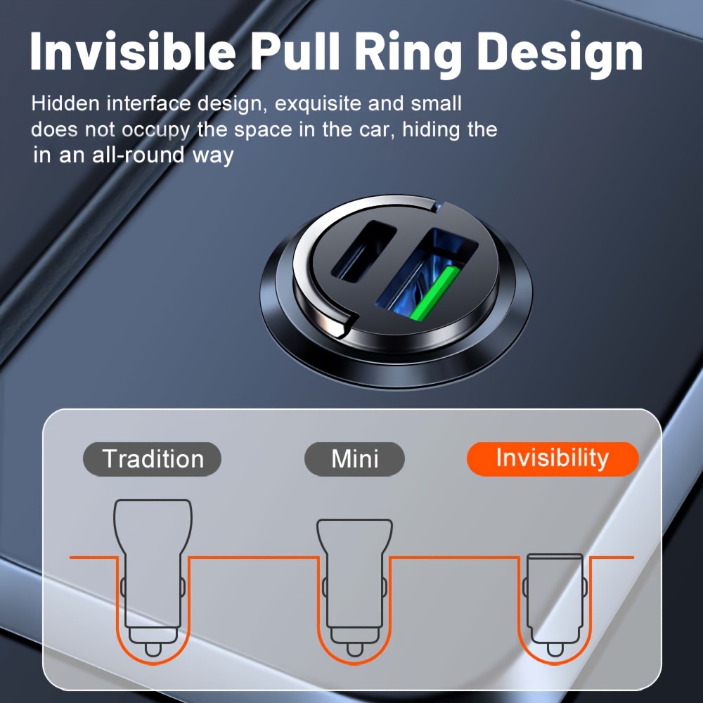   usb type-c 汽车充电器 qc4.0 pd3.0 usb 快速充电转接器双埠汽车点烟器适用于 iphone14/13/12 适用于 ipad 适用于三星 商品详情 6