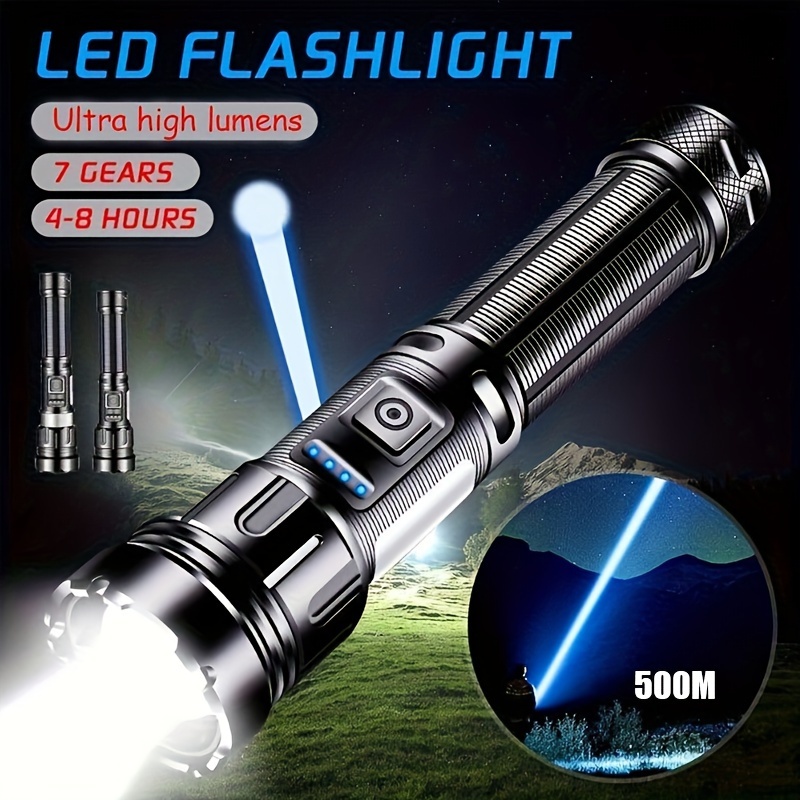 

1pc Strong Light Flashlight, Telescopic Zoom Type-c Charging Flashlight, Multifunctional Outdoor Lighting, Cob Side Light Flashlight
