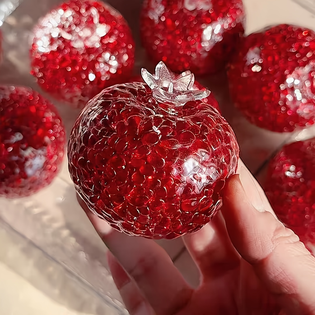 Handcrafted Pomegranate-Shaped Stress Relief Ball - Creative, Malleable, and Durable Acrylic Squeeze Toy for Fun and Relaxation, Red, Novelty Toys