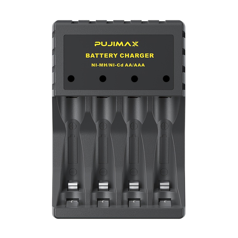 TEMU Pujimax 4-bay Smart Battery Charger With Individual Led Indicators - Usb Charging, Compatible With 1.2v Aa/aaa Ni-mh/ni-cd Batteries, Mixed