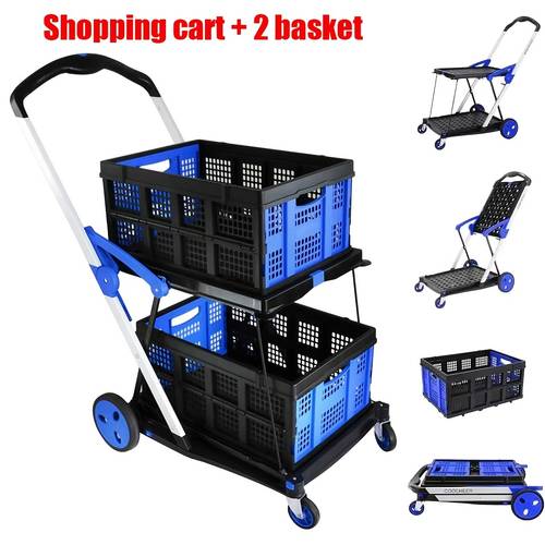shopping cart 1pc 2pcs baskets multi functional hand truck foldable picnic cart food cart double layer design